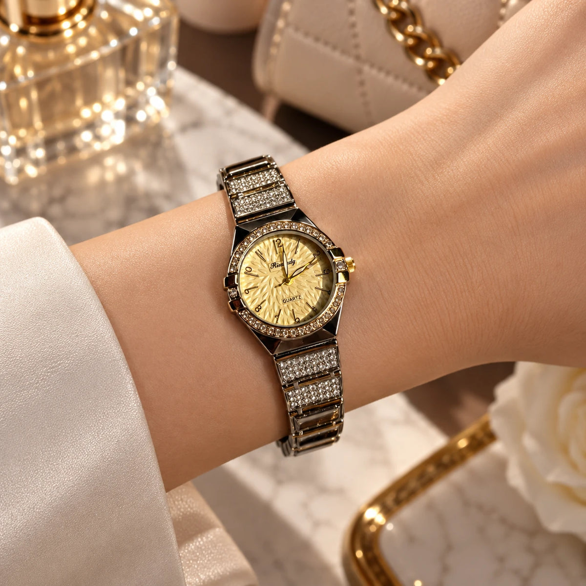 Aurelia Champagne Watch worn on the wrist