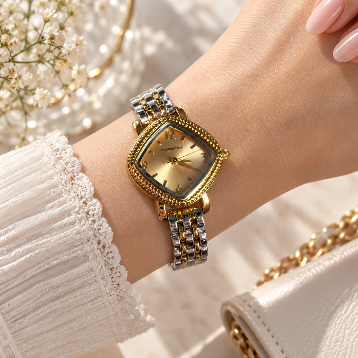 Hana Gold Watch worn on the wrist
