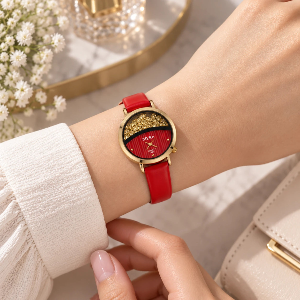 Rhea Red Watch worn on the wrist