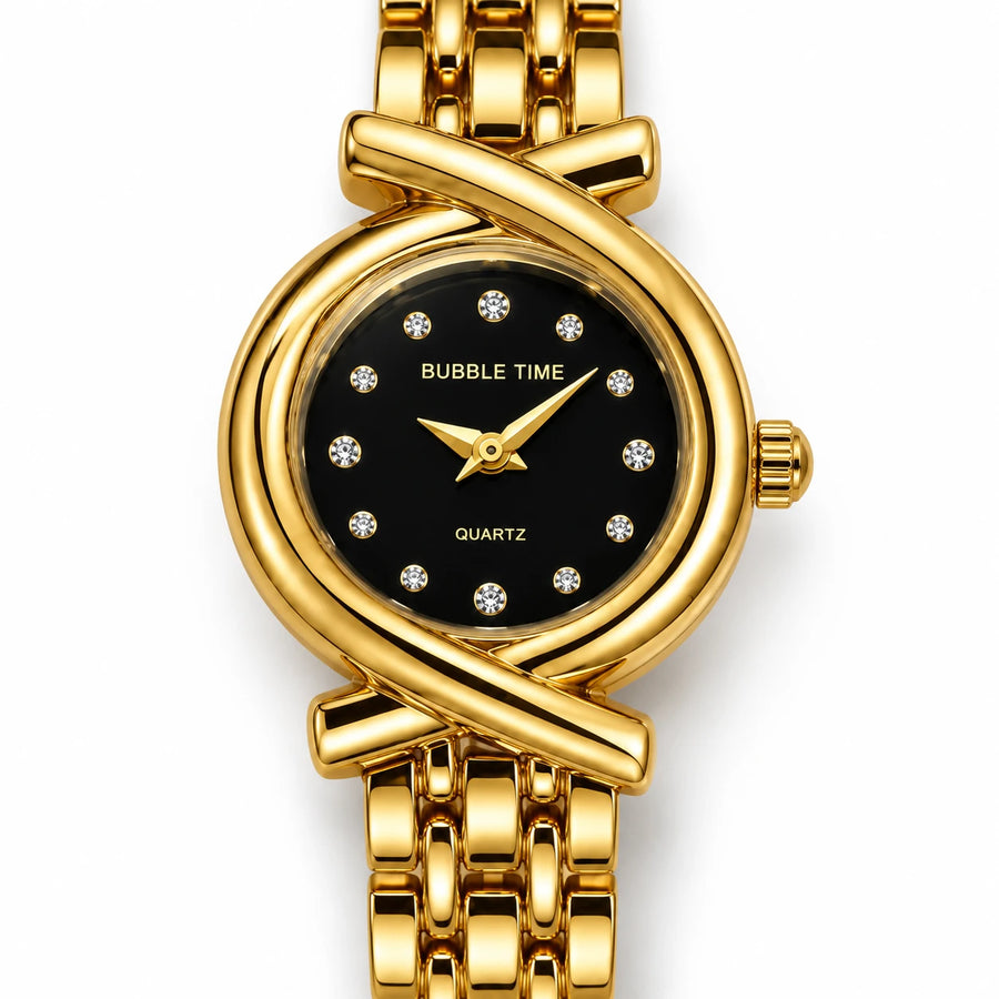 Ines Noir Watch shown in close detail