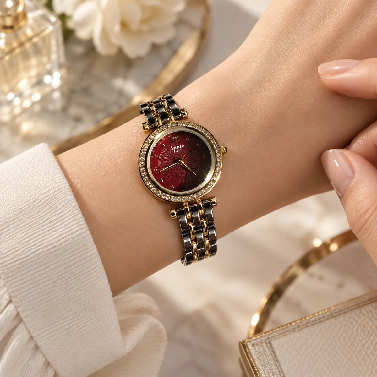 Lyra Garnet Watch worn on the wrist