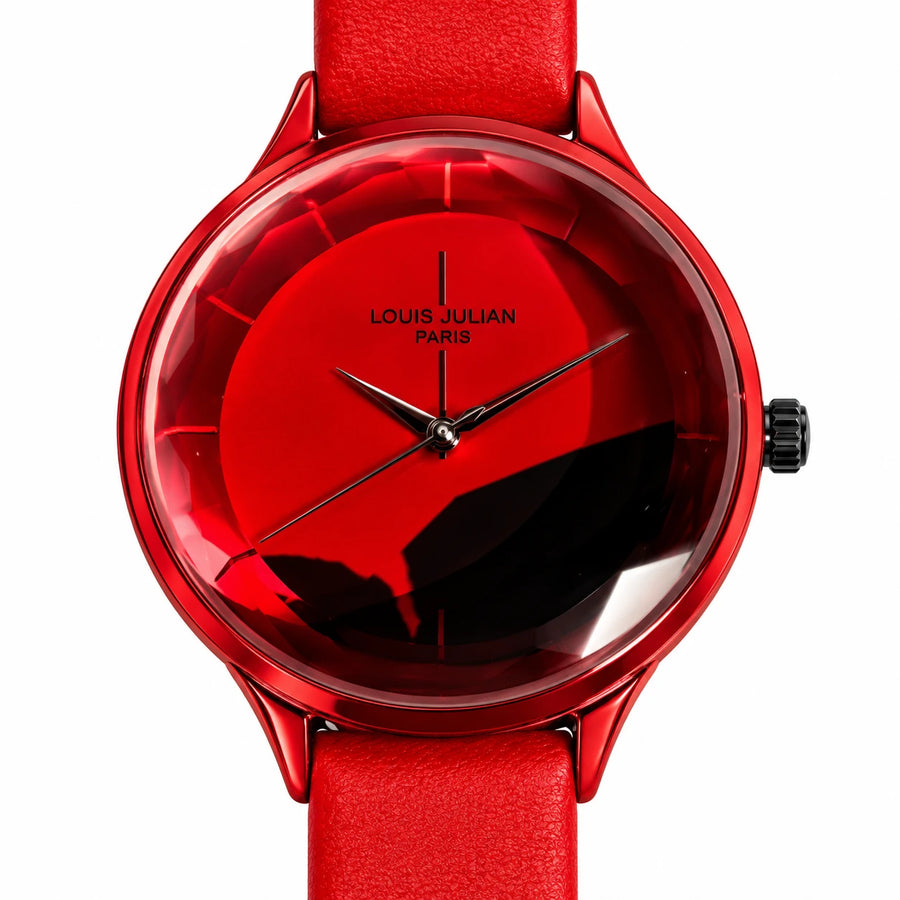 Cleo Crimson Watch shown in close detail