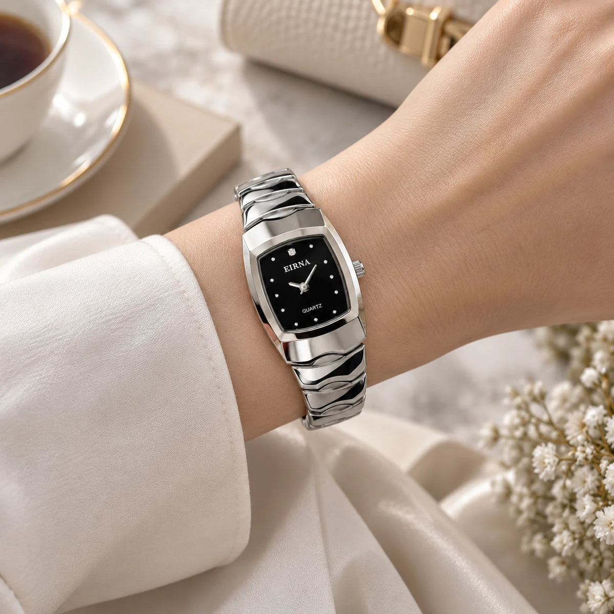 Vera Silver Watch worn on the wrist